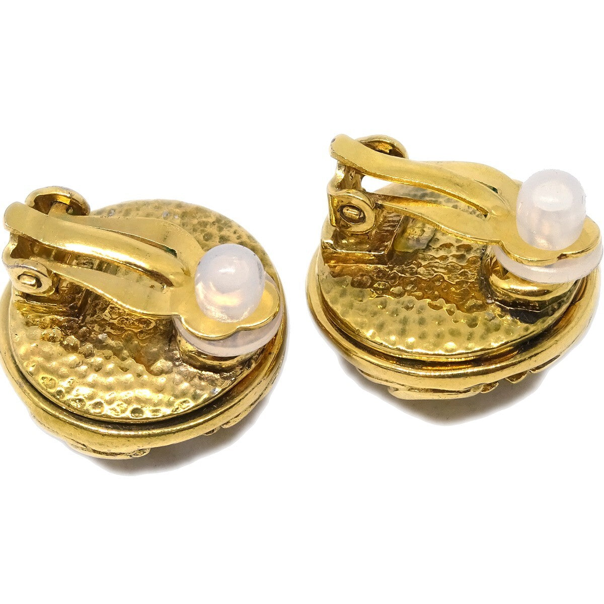 Chanel Cc Round Metal And Crystal Gold Gold_Plated Earrings Jewelry (Pre-Owned)