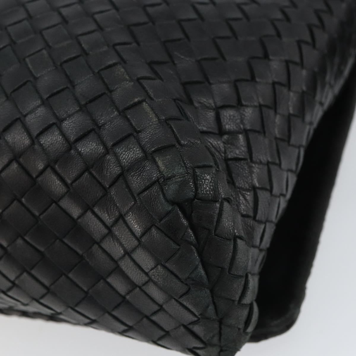 Bottega Veneta Square Flap Messenger Intrecciato Nappa Black Leather Shoulder Bag Bag (Pre-Owned)