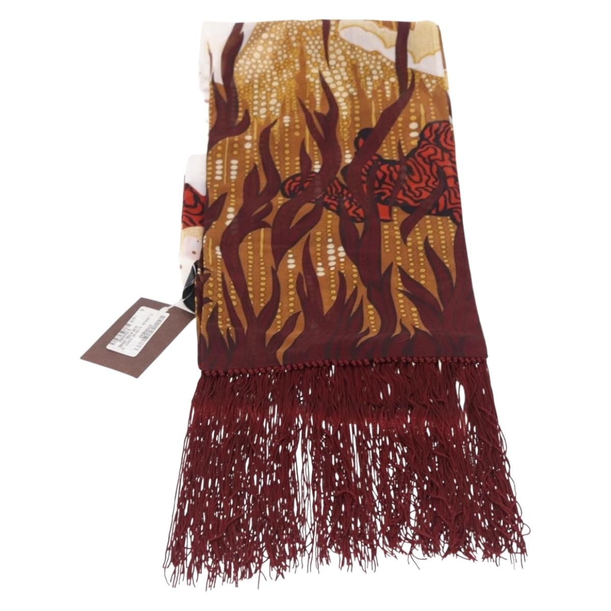 Gucci Printed Silk Fringed Scarf Silk Burgundy Silk Scarve & Shawl Accessory (Pre-Owned)