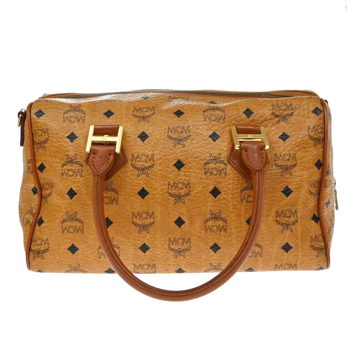 MCM Visetos Logogramme Canvas And Leather Brown Leather Handbag (Pre-Owned)