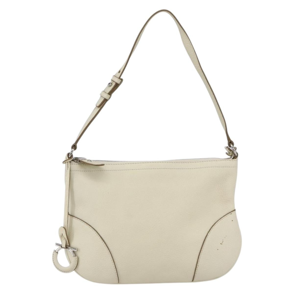 Salvatore Ferragamo Gancini Leather White Leather Shoulder Bag Bag (Pre-Owned)