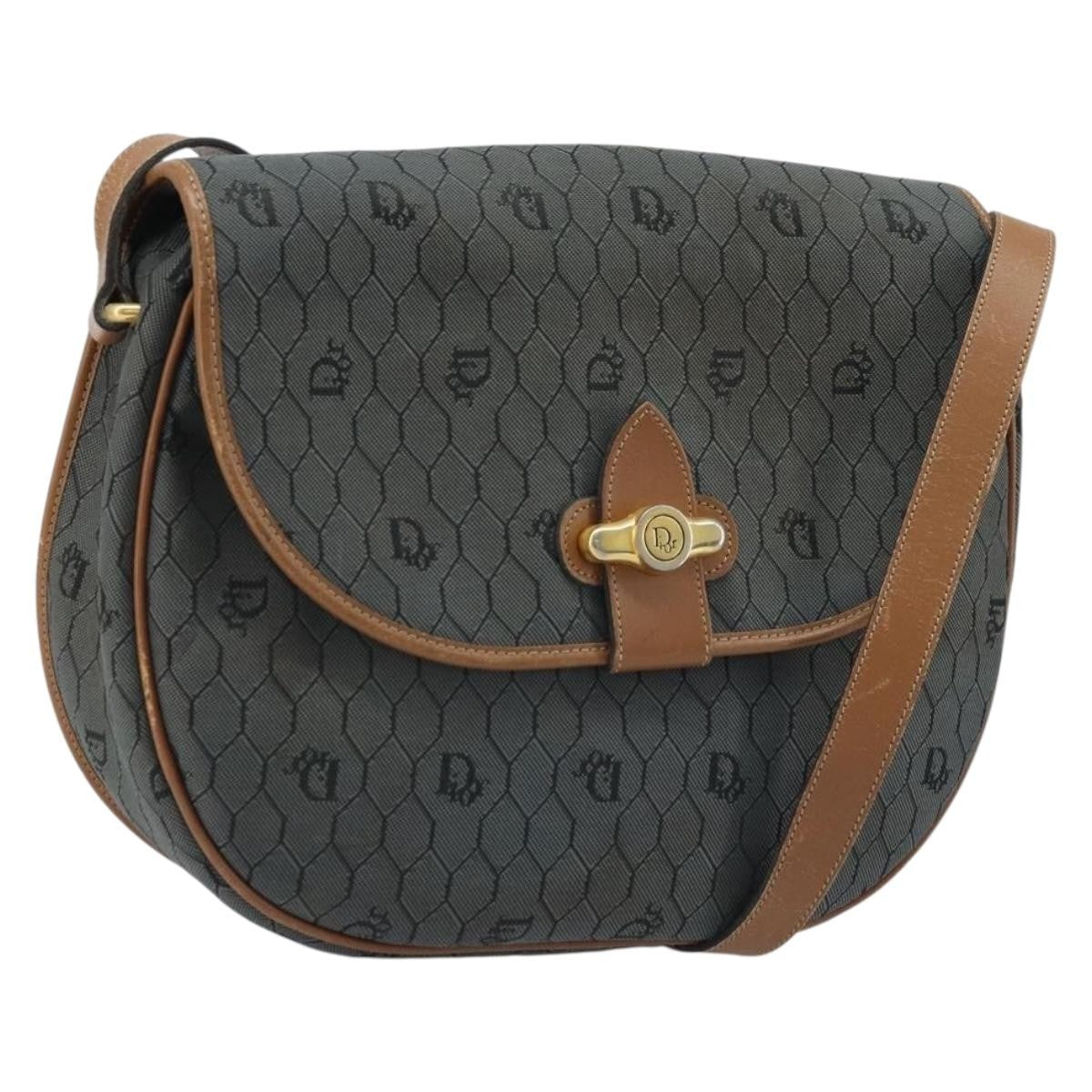 Christian Dior Vintage Honeycomb Flap Canvas And Leather Black Canvas Shoulder Bag Bag (Pre-Owned)
