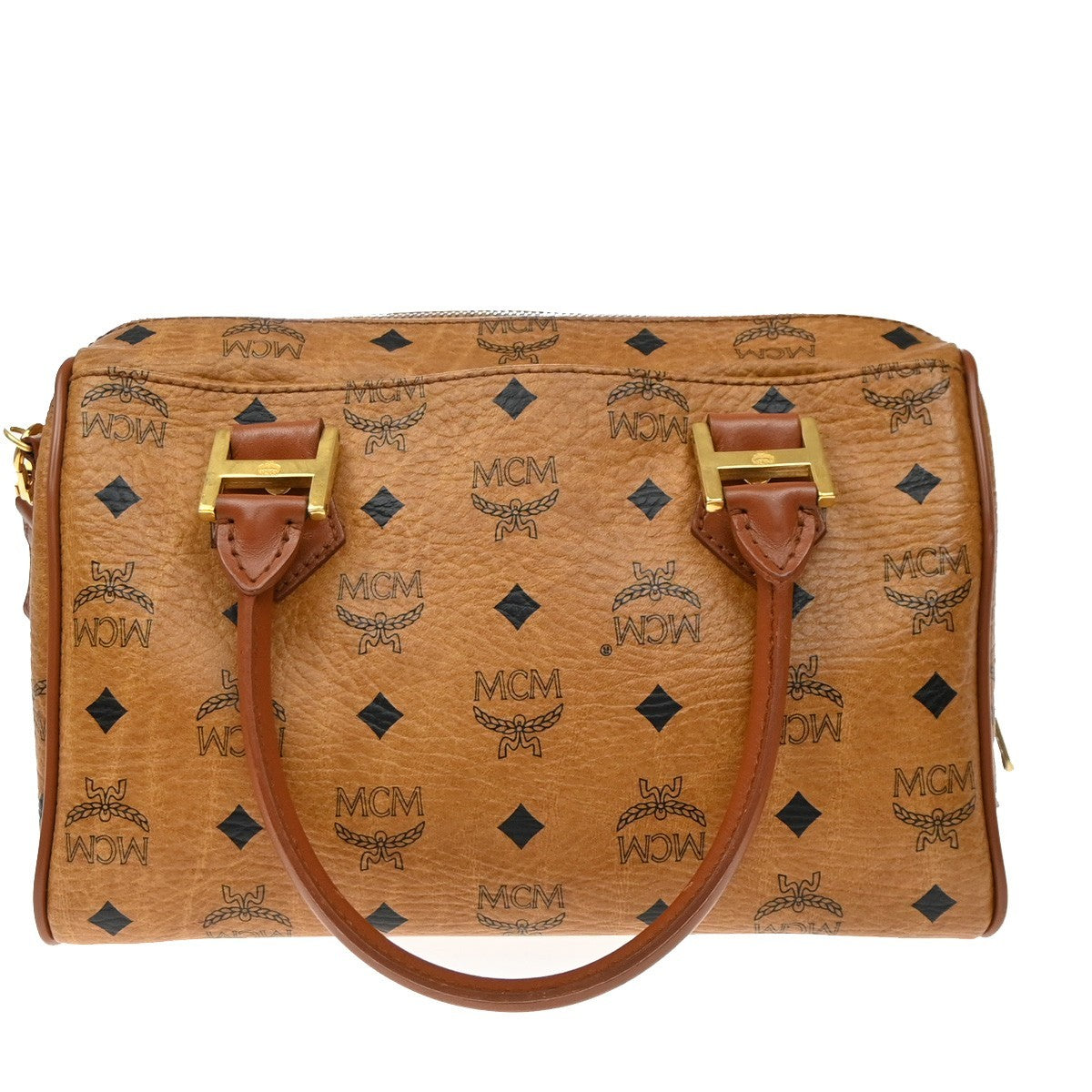 MCM Visetos Logogramme Canvas And Leather Brown Leather Handbag (Pre-Owned)