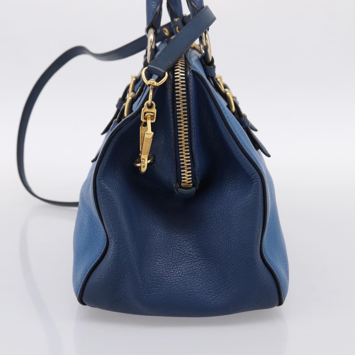 Miu Miu Madras Bowler Leather Blue Leather Handbag (Pre-Owned)
