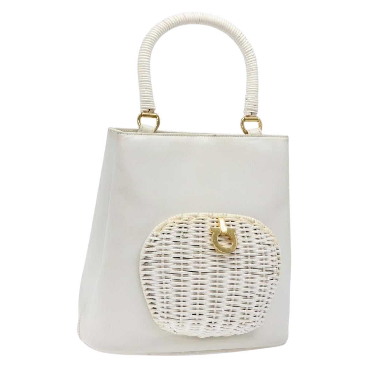 Salvatore Ferragamo Vintage Gancini Convertible Top Handle Leather White Leather Handbag (Pre-Owned)