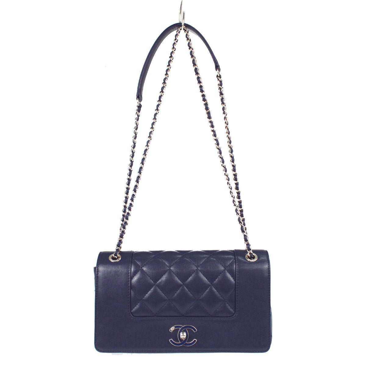 Chanel Mademoiselle Vintage Flap Quilted Sheepskin Navy Leather Shoulder Bag Bag (Pre-Owned)