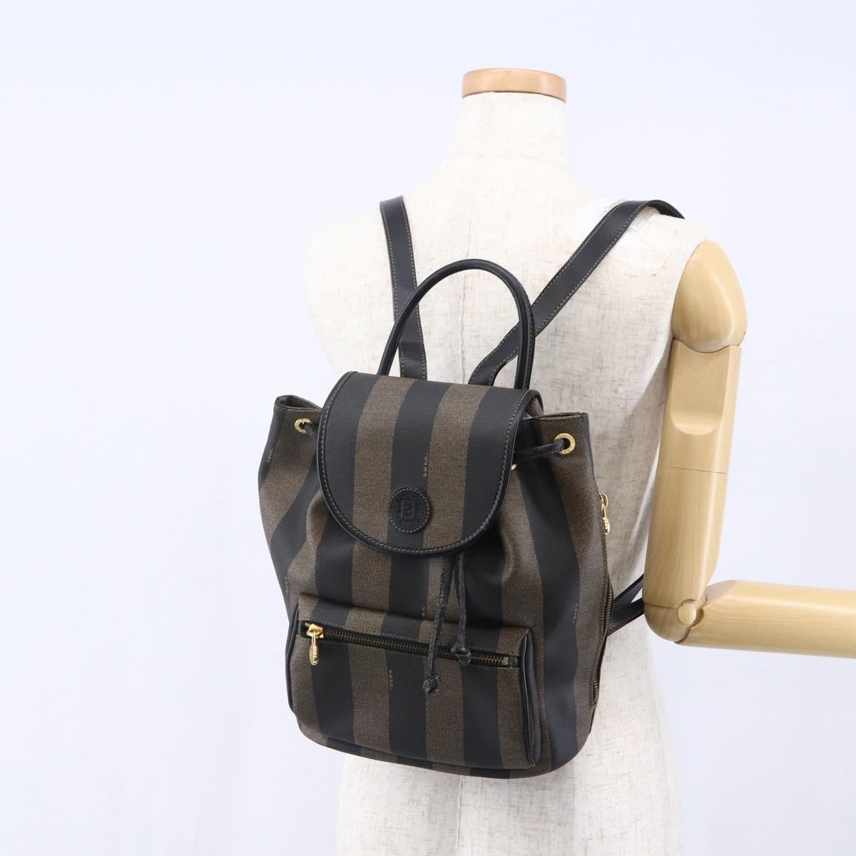 Fendi Vintage Pequin Logo Coated Canvas Brown Canvas Backpack Bag (Pre-Owned)