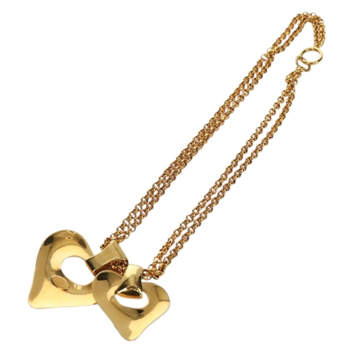 Chanel Vintage Cc Heart Pendant Long Metal Gold Metal Necklace Jewelry (Pre-Owned)