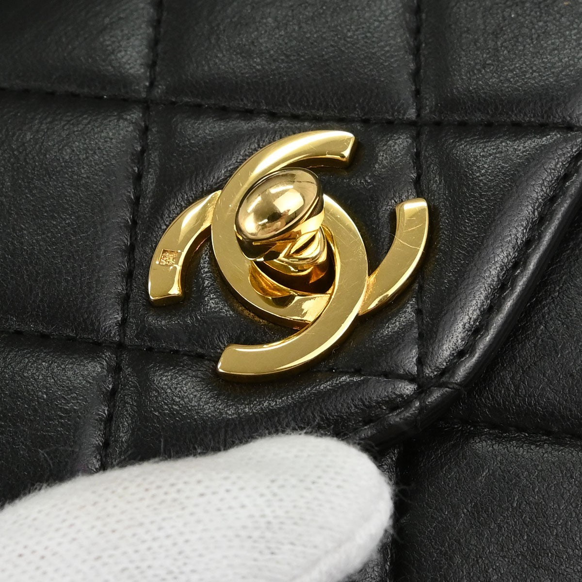 Chanel Vintage Classic Top Handle Flap Quilted Lambskin Black Leather Handbag (Pre-Owned)