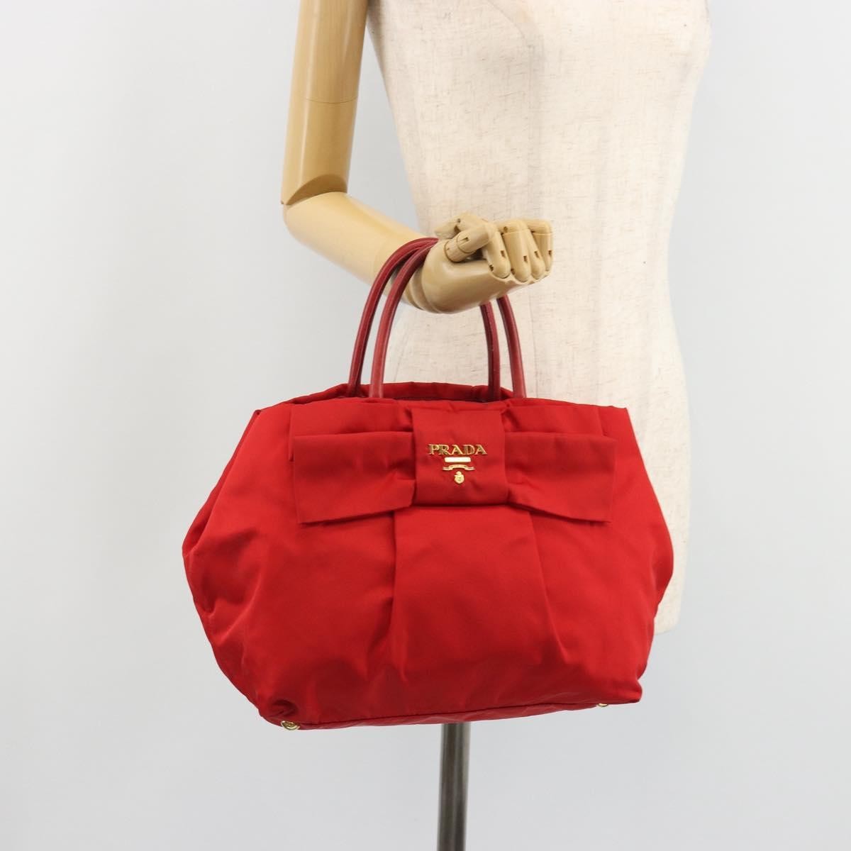 Prada Bow Tote Tessuto With Leather Red Nylon Tote Bag Bag (Pre-Owned)