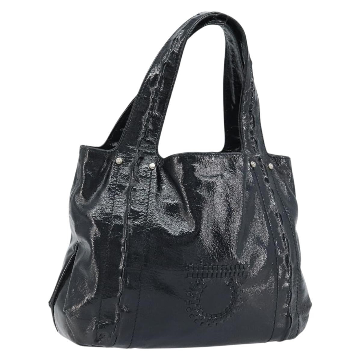 Salvatore Ferragamo Gancini Handle Tote Leather Black Leather Handbag (Pre-Owned)