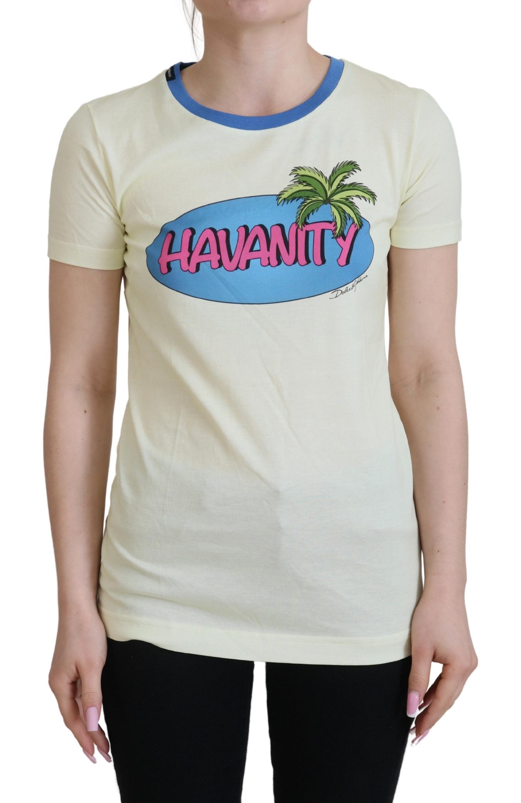 Dolce & Gabbana Yellow Havanity Round Neck Tee Cotton Women's T-shirt