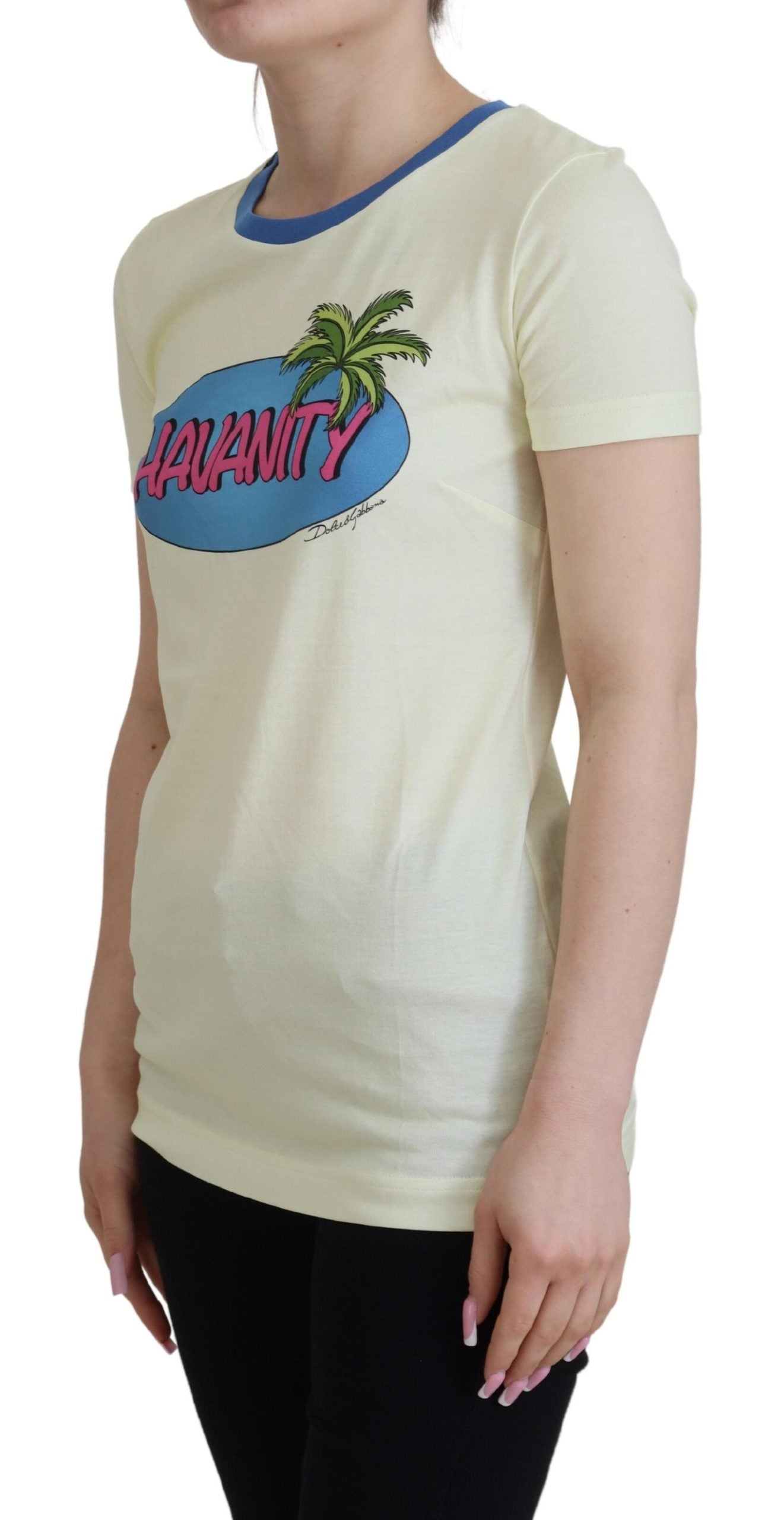 Dolce & Gabbana Yellow Havanity Round Neck Tee Cotton Women's T-shirt