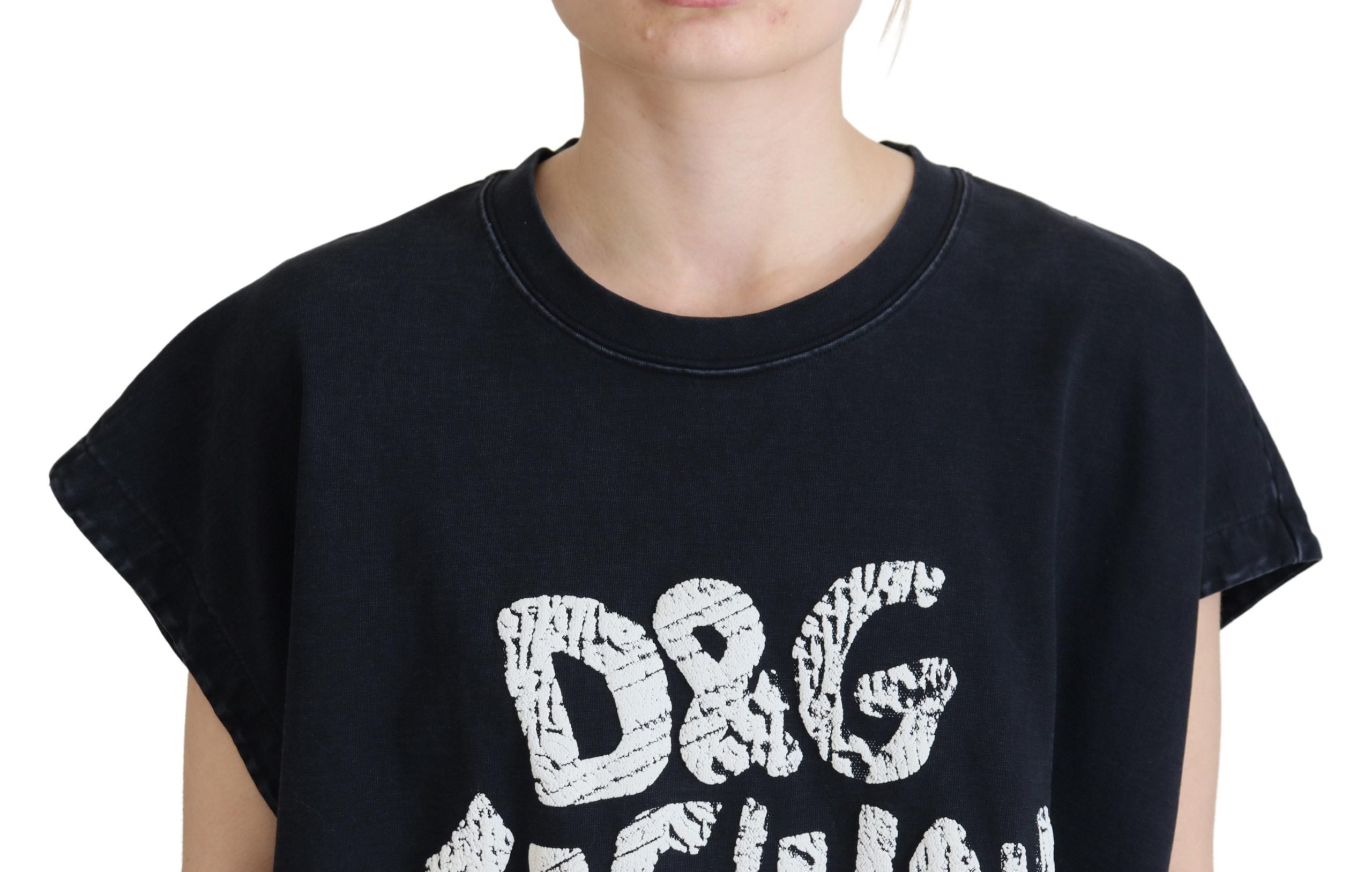 Dolce & Gabbana Black D&G Fashion Round Neck Cotton Women's T-shirt