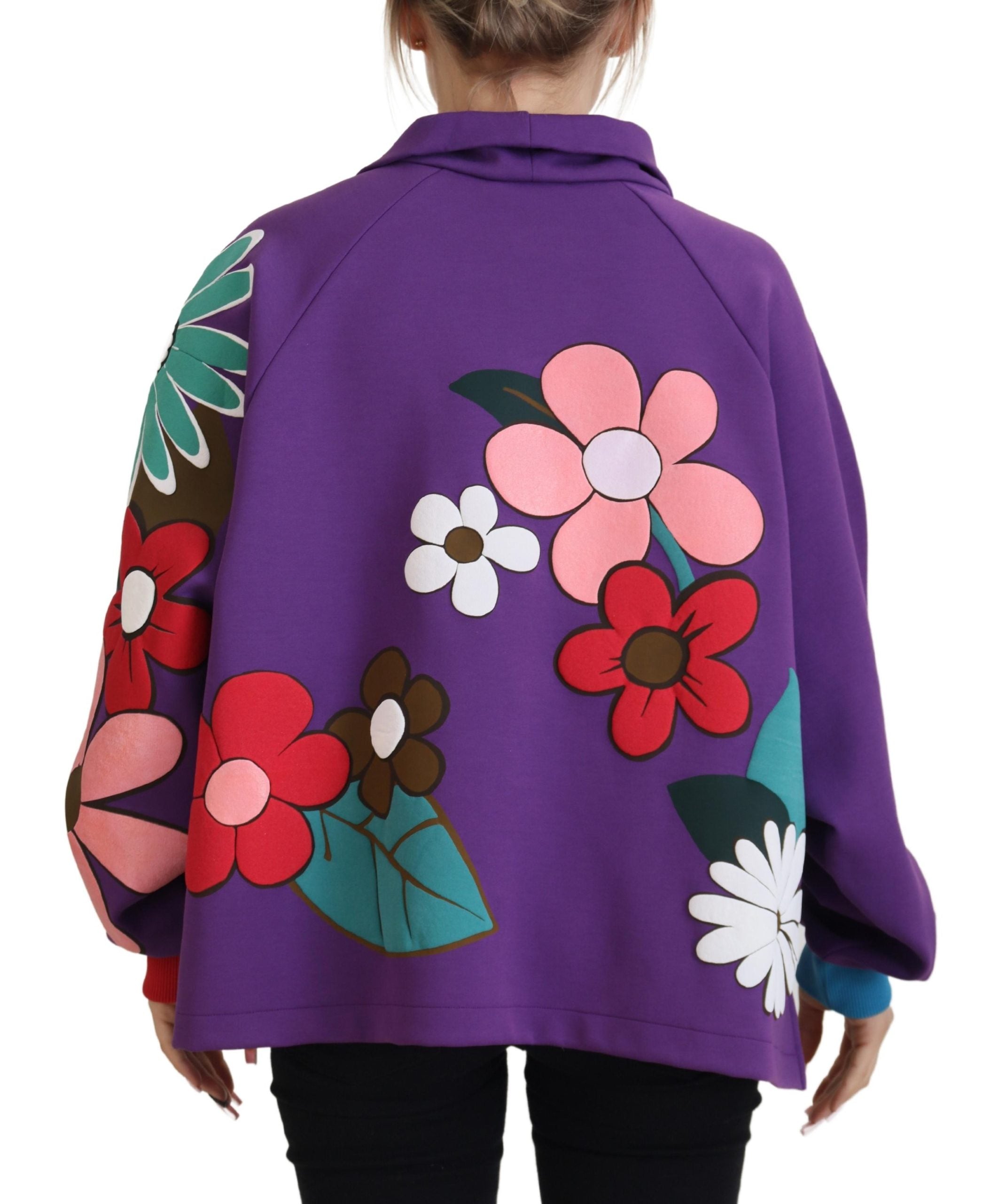 Dolce & Gabbana Purple Floral Print Pullover Cotton Women's Sweater