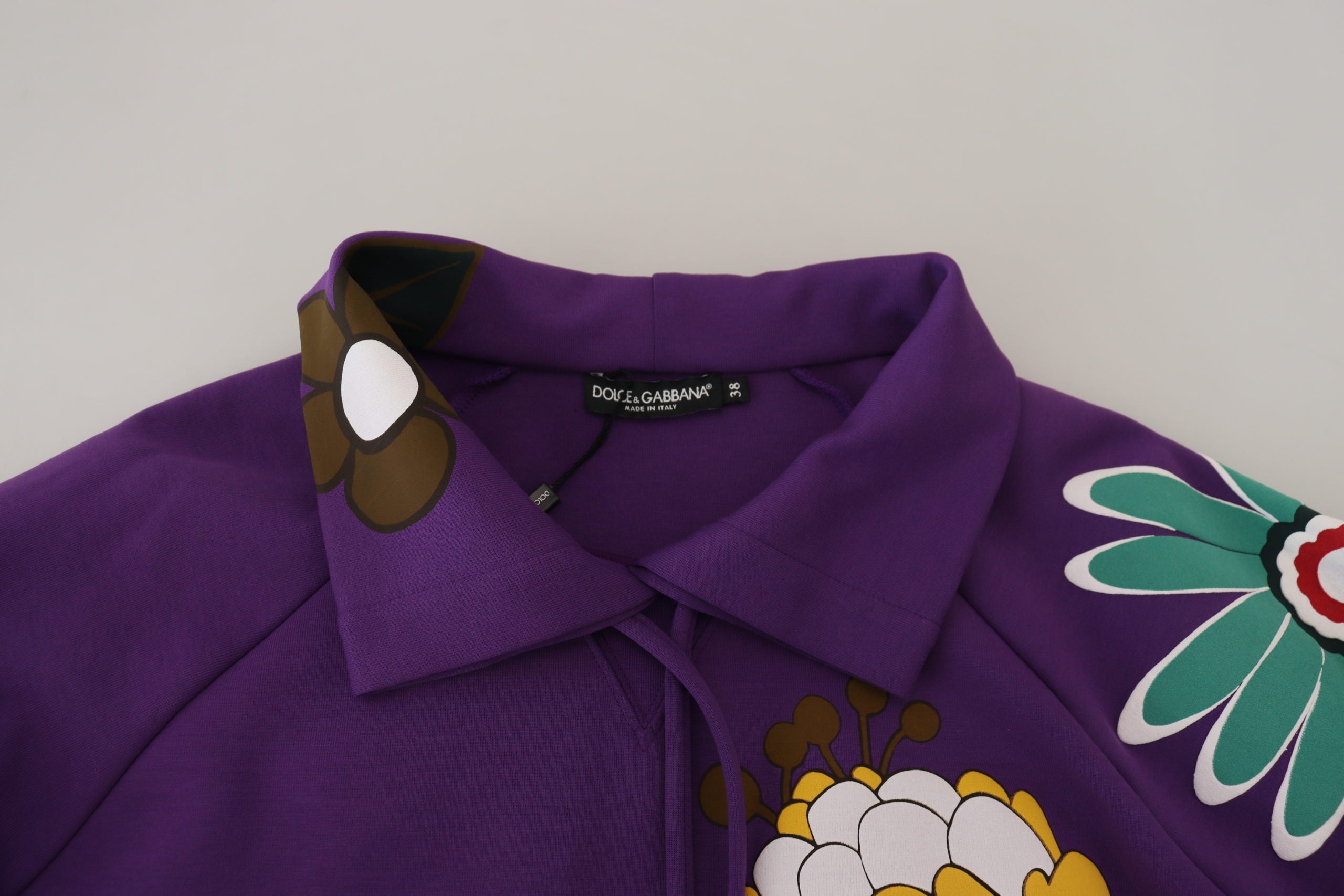Dolce & Gabbana Purple Floral Print Pullover Cotton Women's Sweater