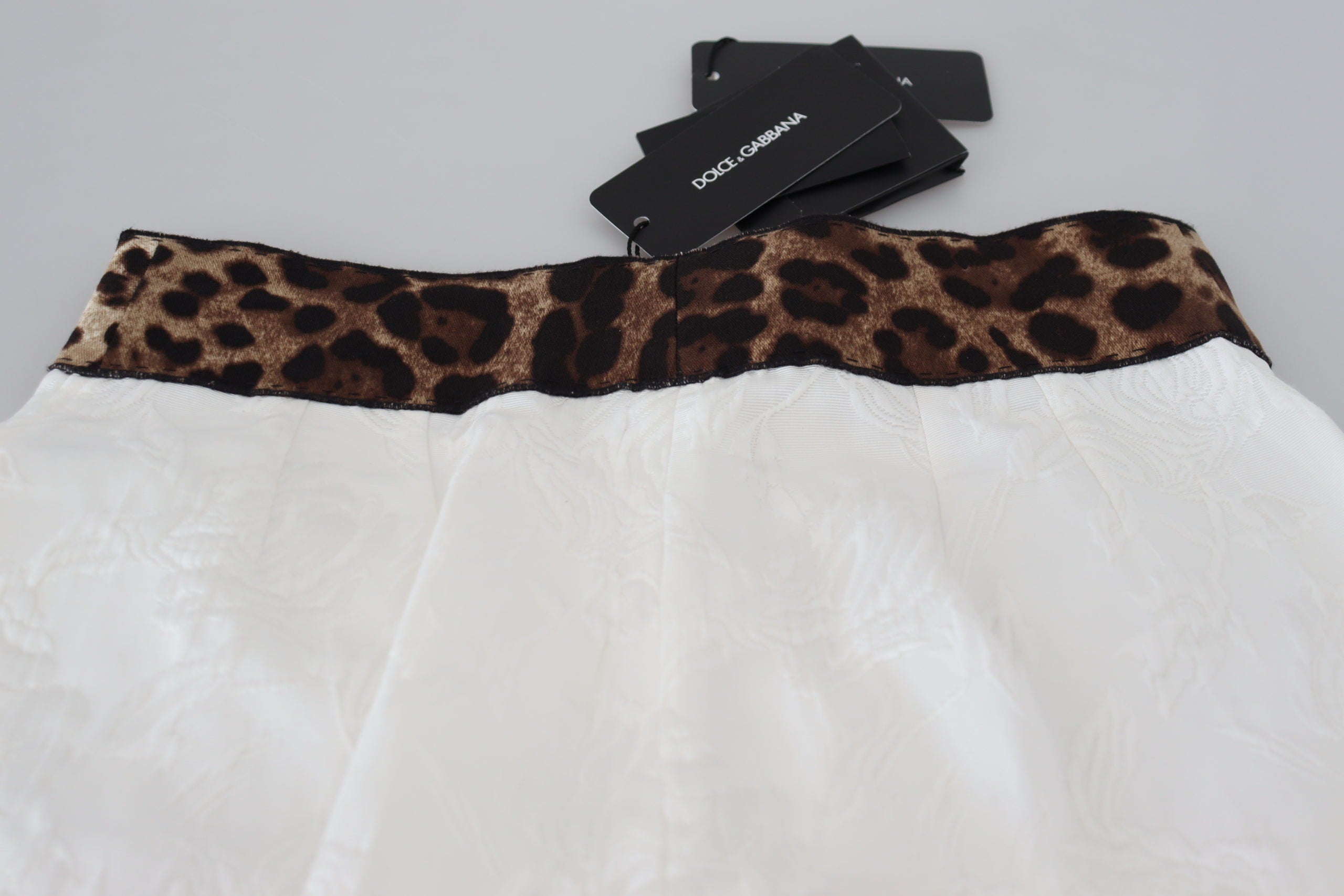 Dolce & Gabbana White Leopard Print High Waist Women's Pants