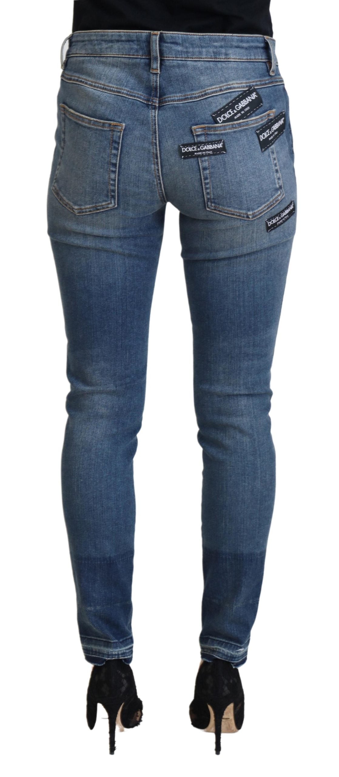 Dolce & Gabbana Blue Washed Cotton Tattered Denim Women's Jeans