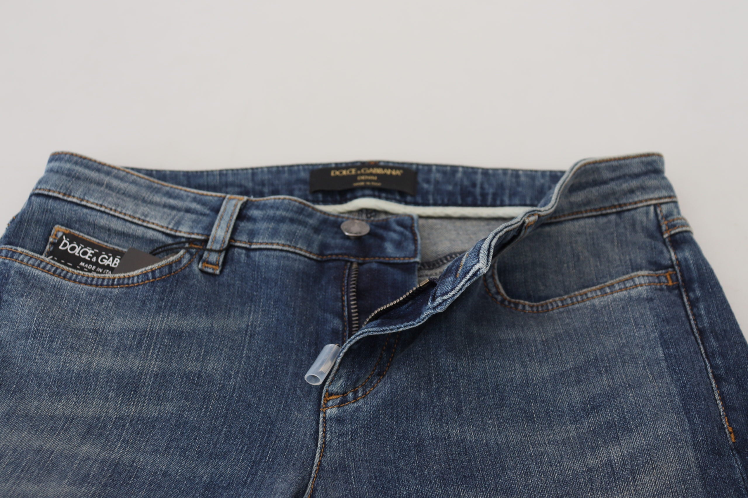Dolce & Gabbana Blue Washed Cotton Tattered Denim Women's Jeans