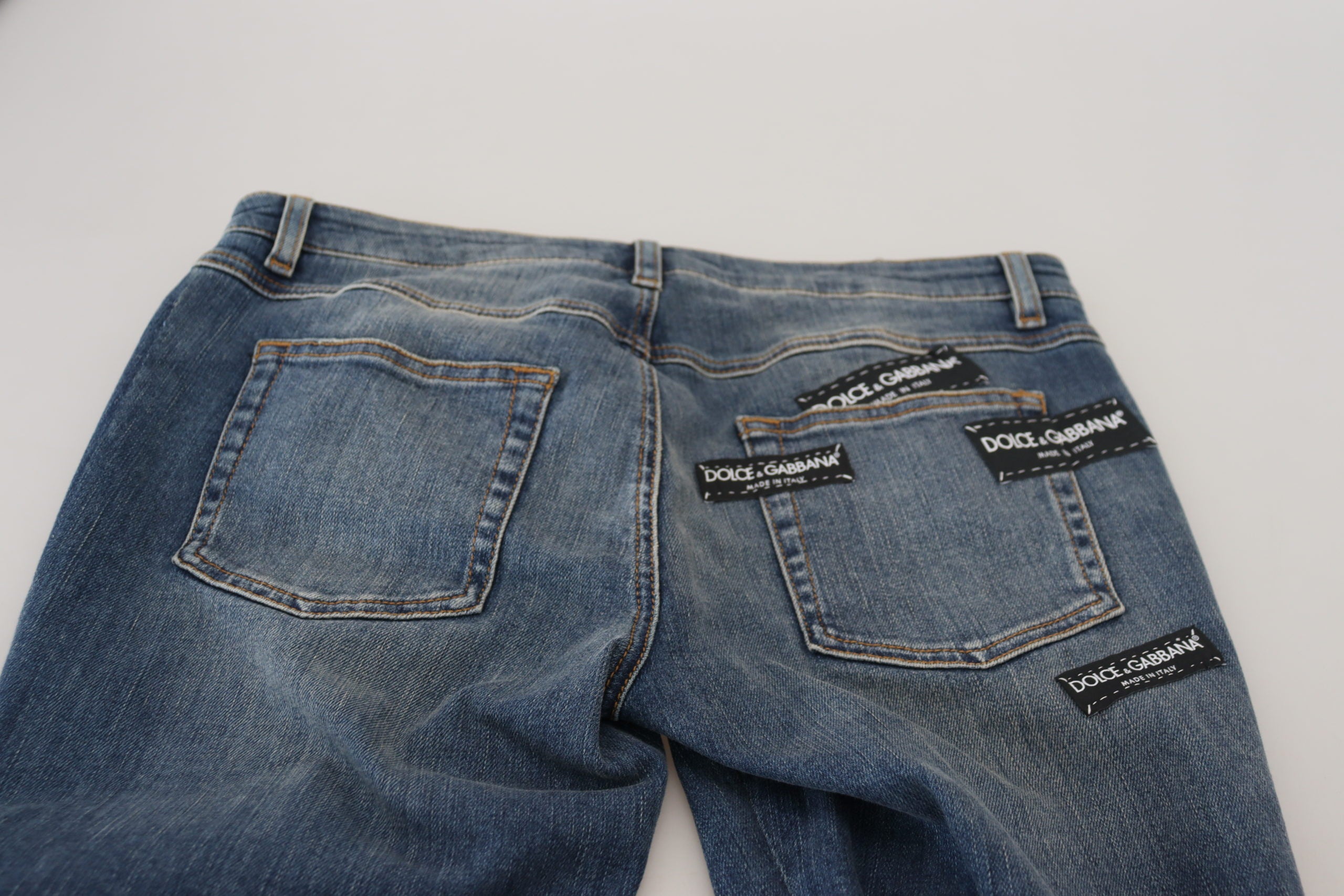 Dolce & Gabbana Blue Washed Cotton Tattered Denim Women's Jeans
