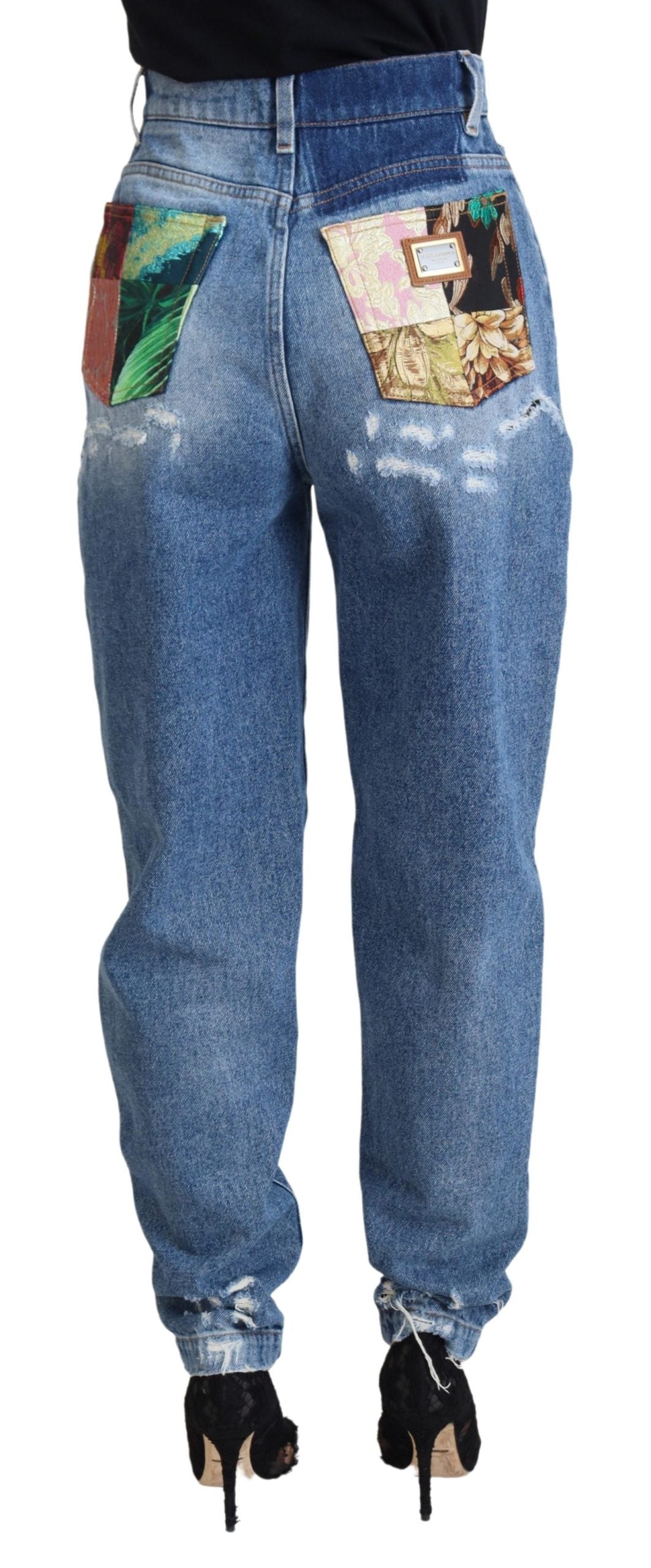 Dolce & Gabbana Blue Washed Cotton Tattered Denim Women's Jeans