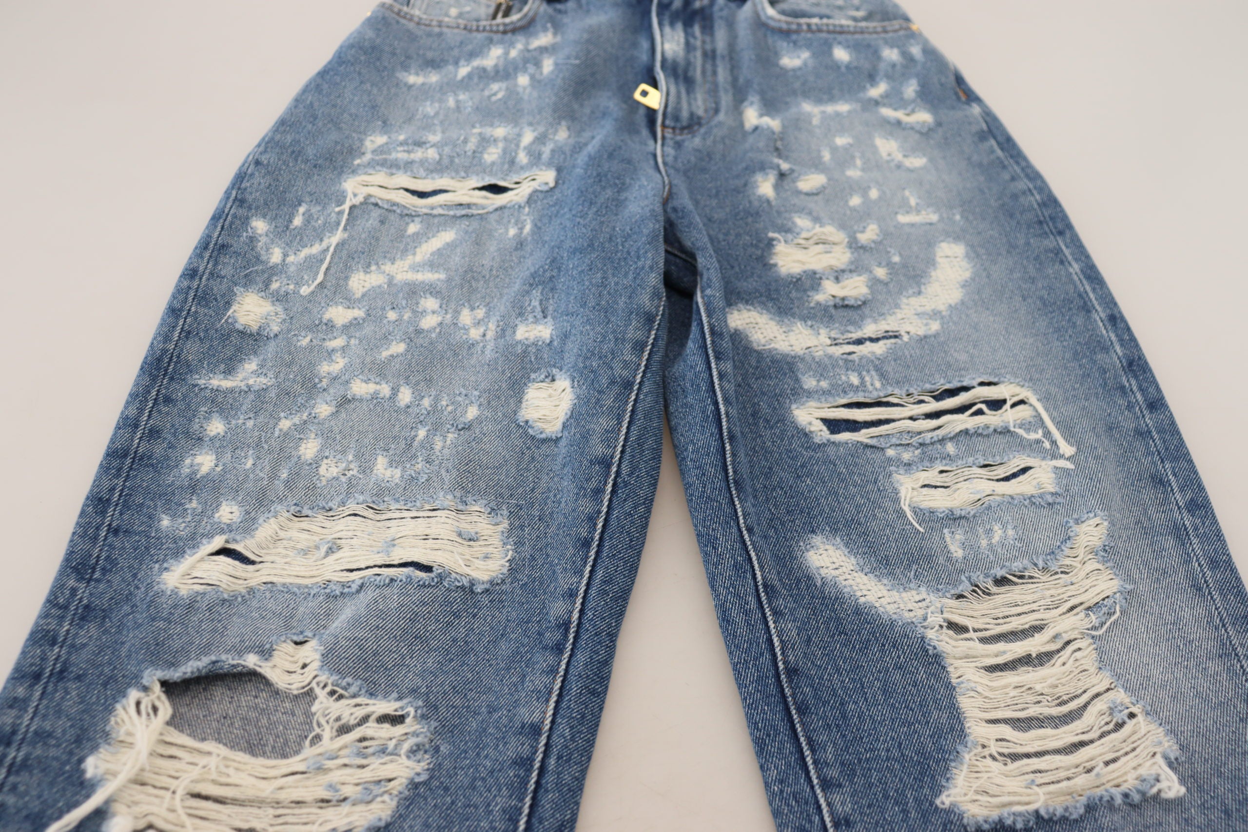 Dolce & Gabbana Blue Washed Cotton Tattered Denim Women's Jeans