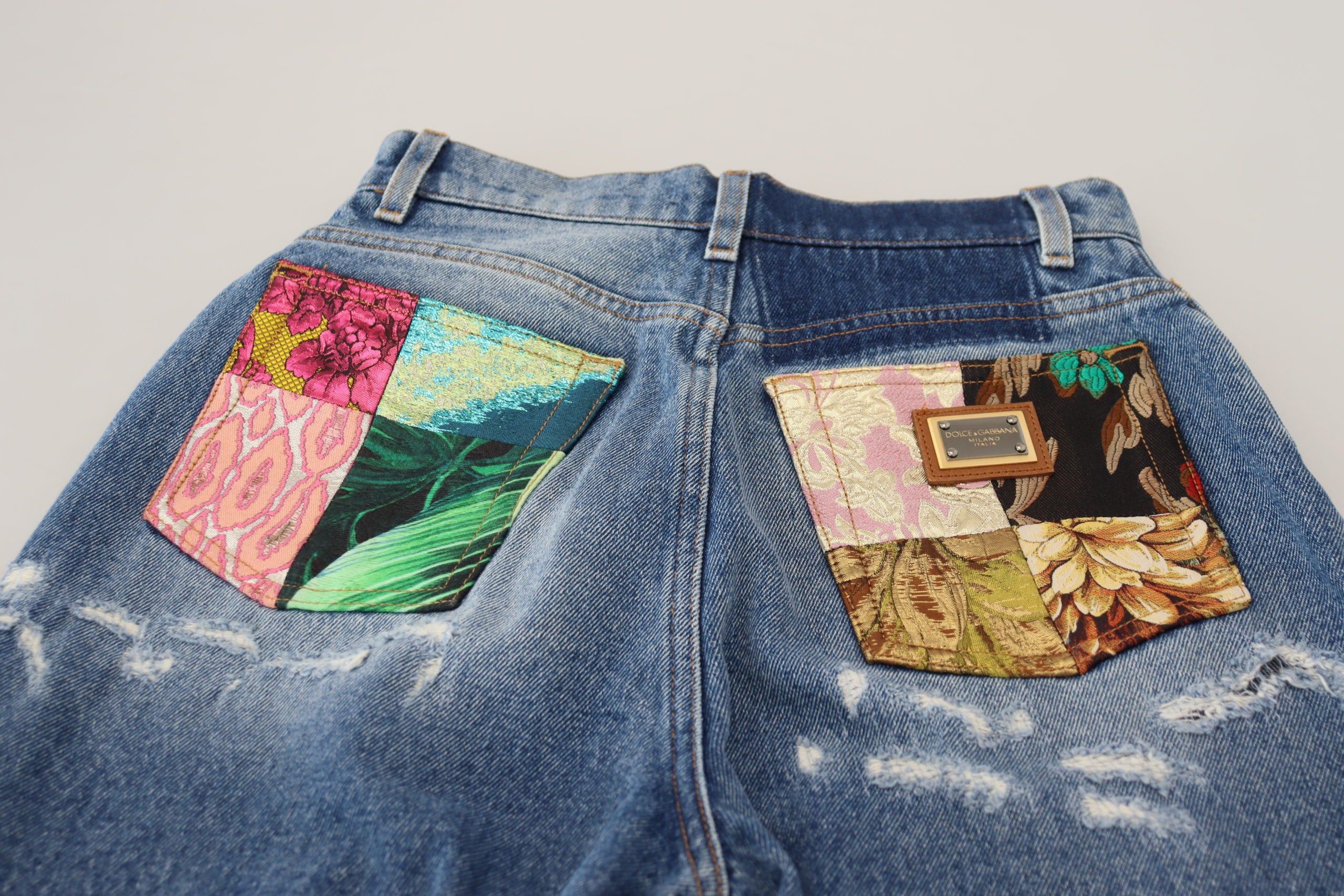 Dolce & Gabbana Blue Washed Cotton Tattered Denim Women's Jeans