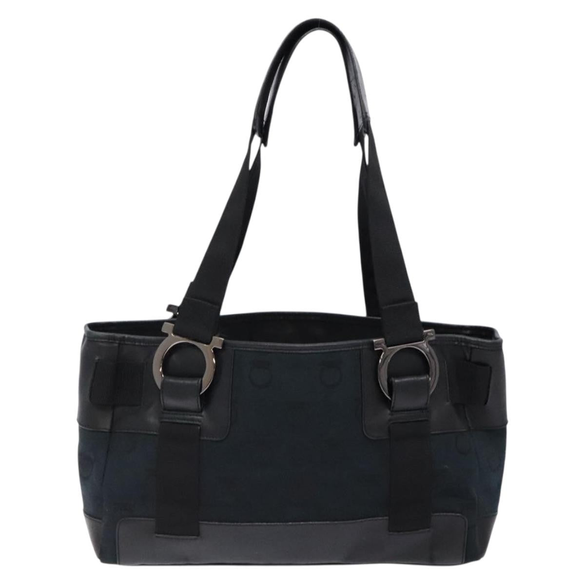 Salvatore Ferragamo Gancini Tote Canvas Black Canvas Tote Bag Bag (Pre-Owned)