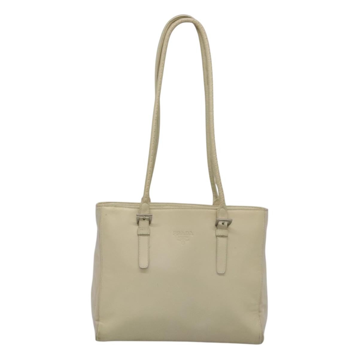 Prada Vintage Nylon And Leather White Leather Shoulder Bag Bag (Pre-Owned)