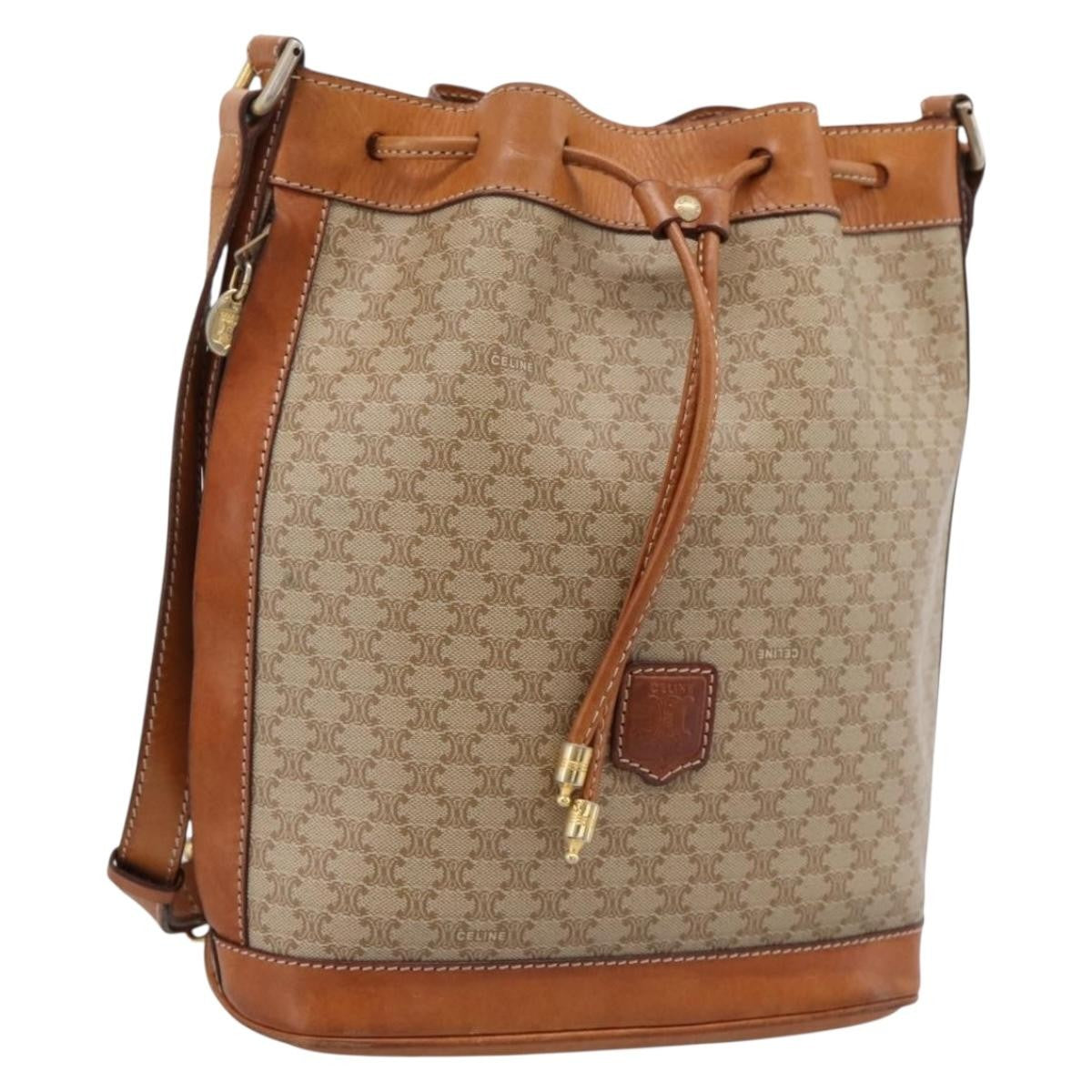 Celine Macadam Leather Beige Canvas Shoulder Bag Bag (Pre-Owned)