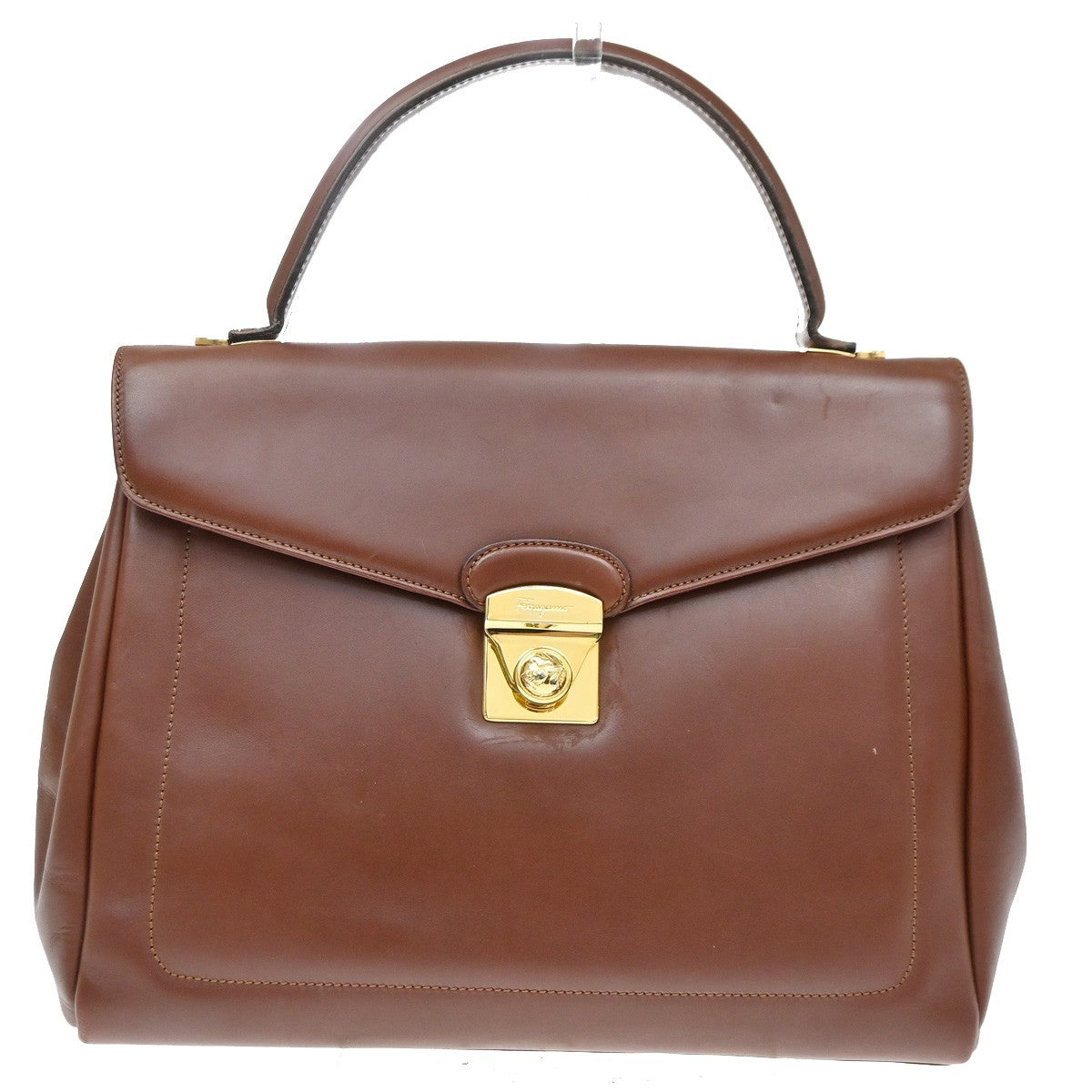 Salvatore Ferragamo Vintage Top Handle Leather Brown Leather Handbag (Pre-Owned)