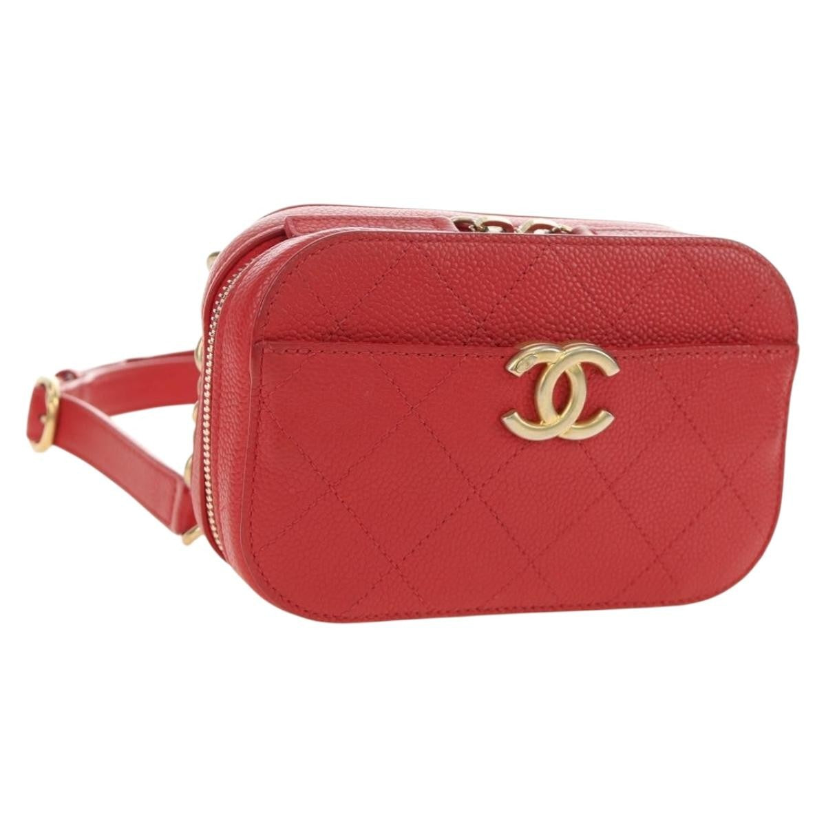 Chanel Chic Affinity Belt Stitched Caviar Red Leather Shoulder Bag Bag (Pre-Owned)