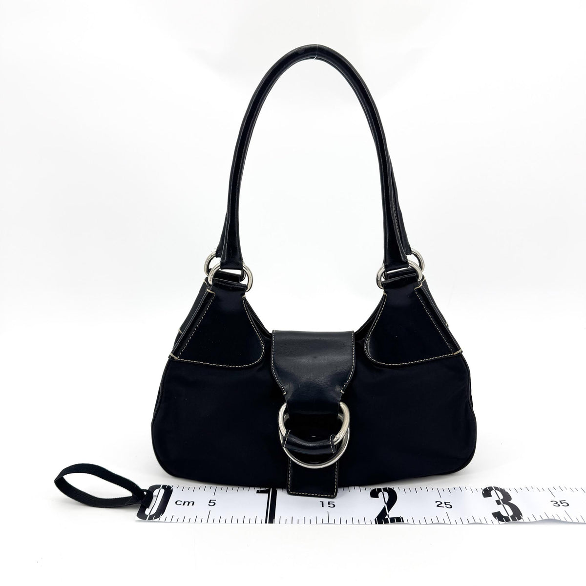 Prada Shoulder Bag Leather Black Nylon Shoulder Bag Bag (Pre-Owned)