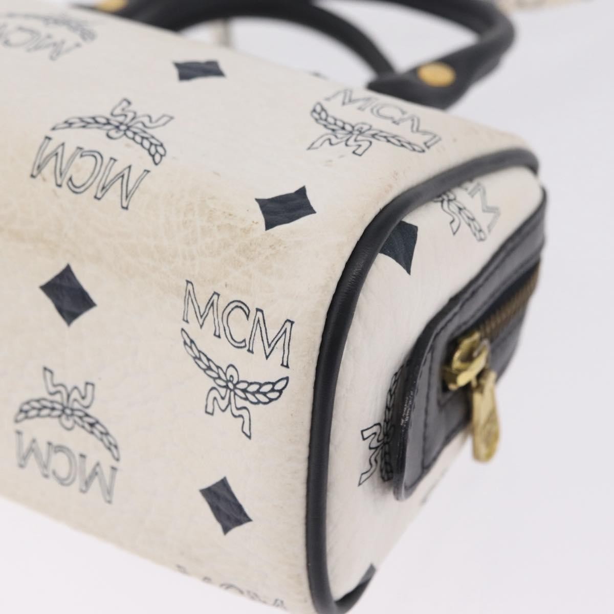 MCM Vicetos Logogram Boston White Canvas Travel Bag Bag (Pre-Owned)