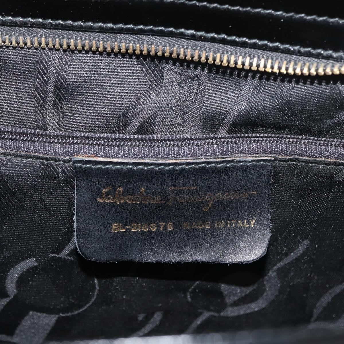 Salvatore Ferragamo Vala Patent Leather Black Patent_Leather Handbag (Pre-Owned)
