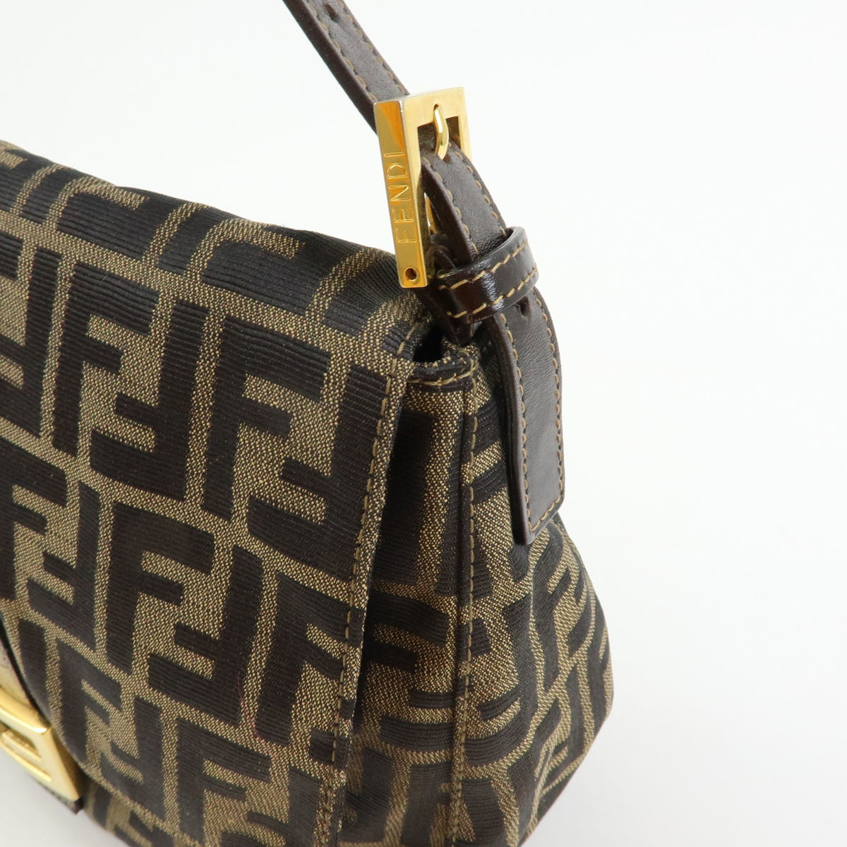 Fendi Round Flap Baguette Zucca Canvas Brown Canvas Shoulder Bag Bag (Pre-Owned)