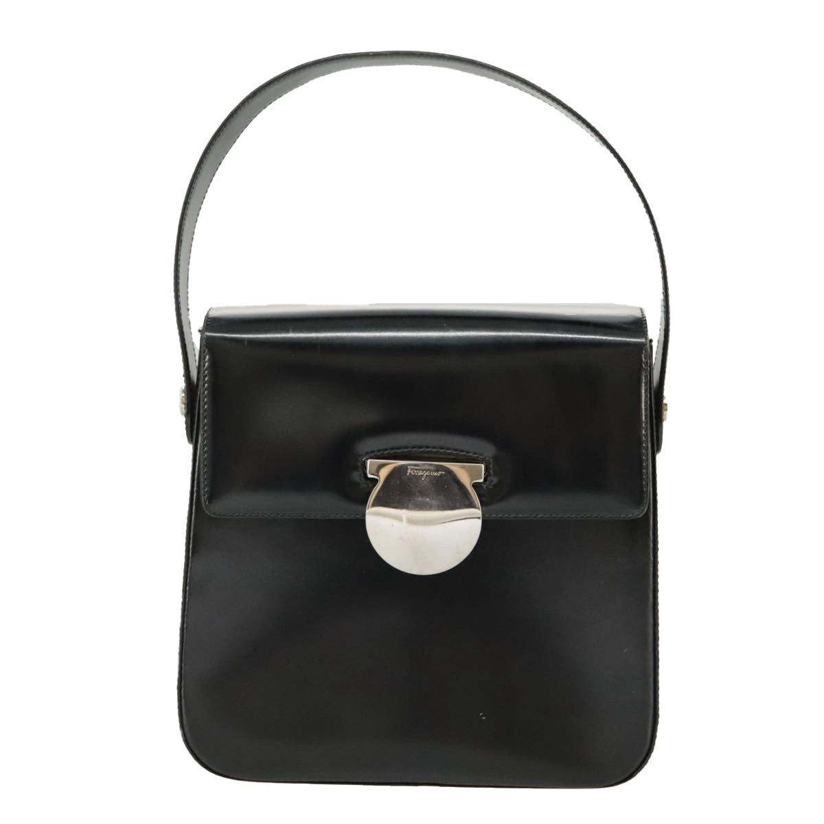 Salvatore Ferragamo Vintage Top Handle Leather Black Leather Handbag (Pre-Owned)