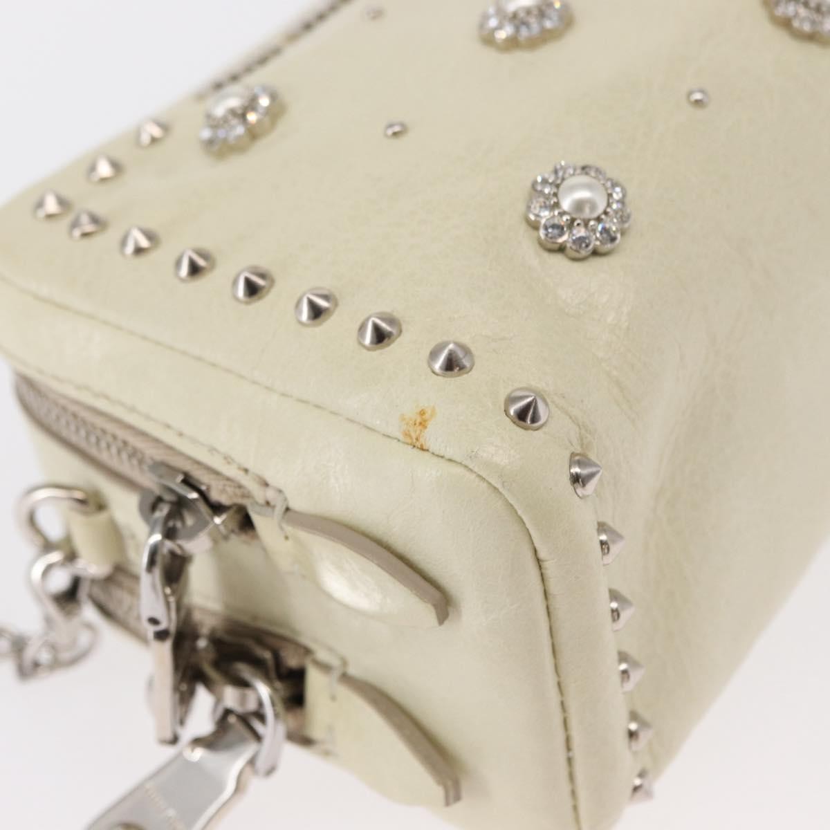 Miu Miu Chain Leather Ecru Leather Shoulder Bag Bag (Pre-Owned)