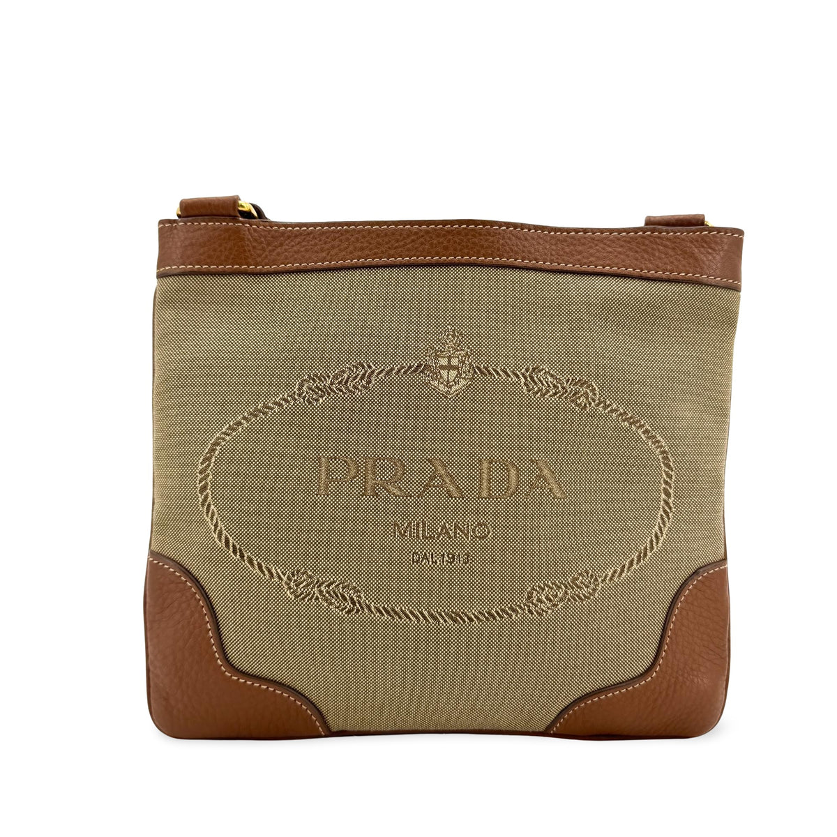 Prada Logo Canvas Beige Canvas Crossbody Bag Bag (Pre-Owned)