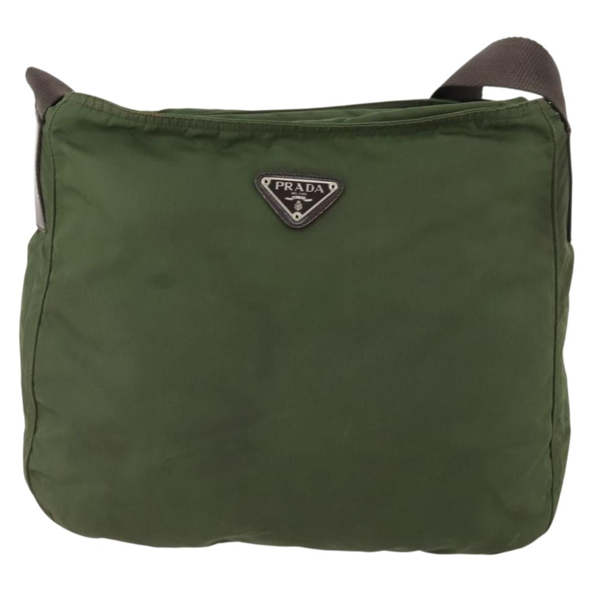 Prada Zip Top Messenger Tessuto Khaki Nylon Shoulder Bag Bag (Pre-Owned)