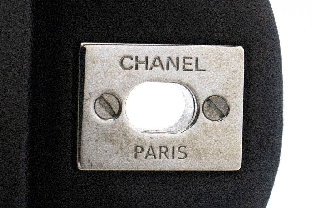 Chanel Classic Double Flap Quilted Lambskin Black Leather Handbag (Pre-Owned)