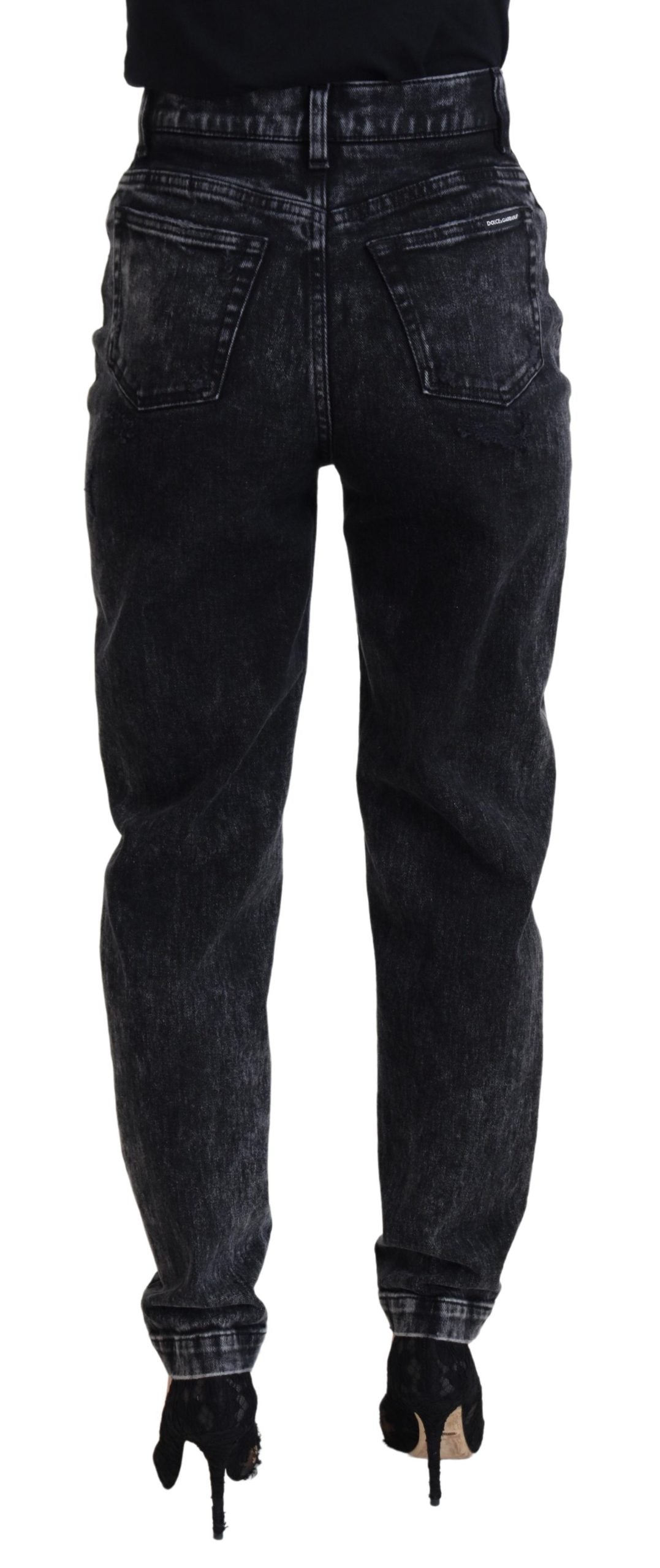 Dolce & Gabbana Black Washed Cotton High Waist Denim Women's Jeans