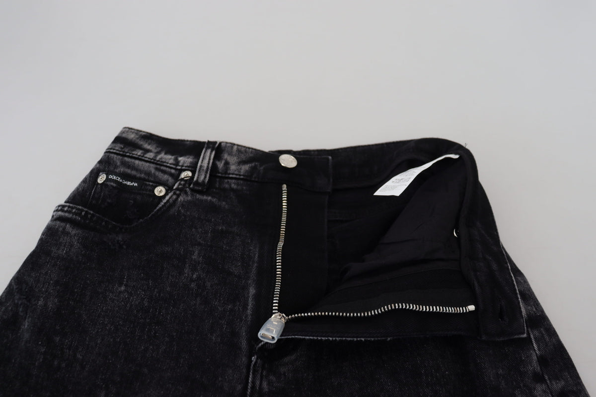 Dolce & Gabbana Black Washed Cotton High Waist Denim Women's Jeans