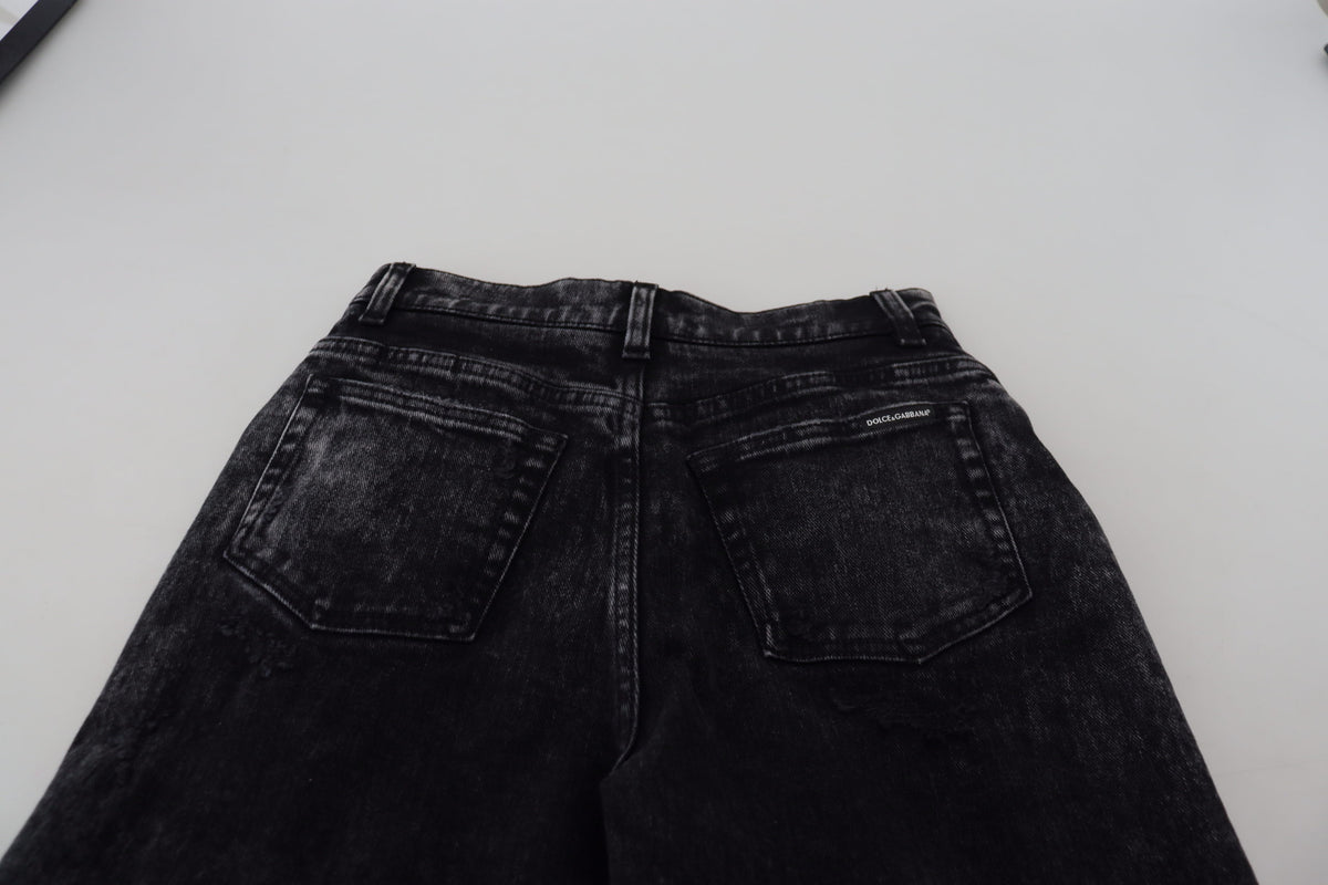 Dolce & Gabbana Black Washed Cotton High Waist Denim Women's Jeans