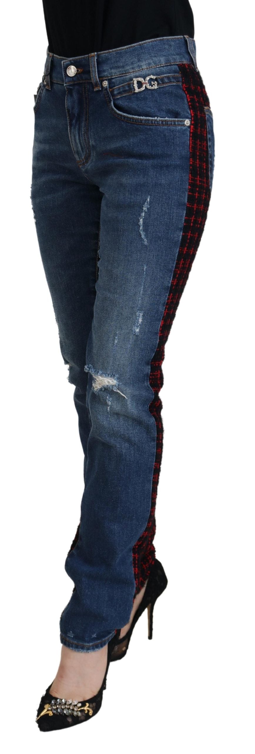 Dolce & Gabbana Blue Checkered Back Skinny Denim Women's Jeans