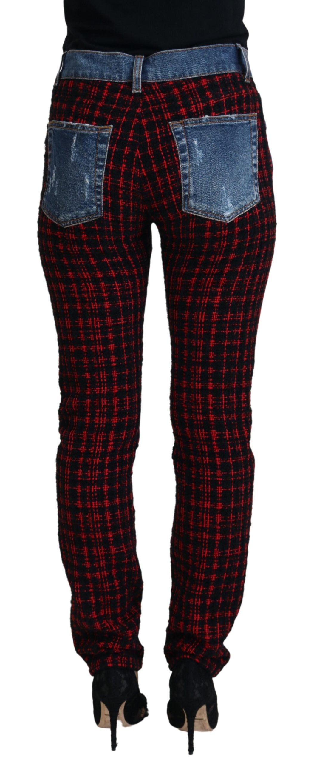 Dolce & Gabbana Blue Checkered Back Skinny Denim Women's Jeans