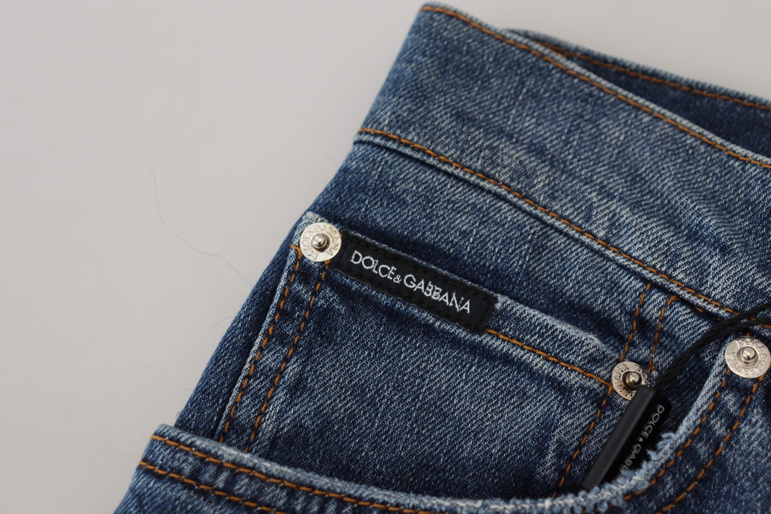 Dolce & Gabbana Blue Checkered Back Skinny Denim Women's Jeans