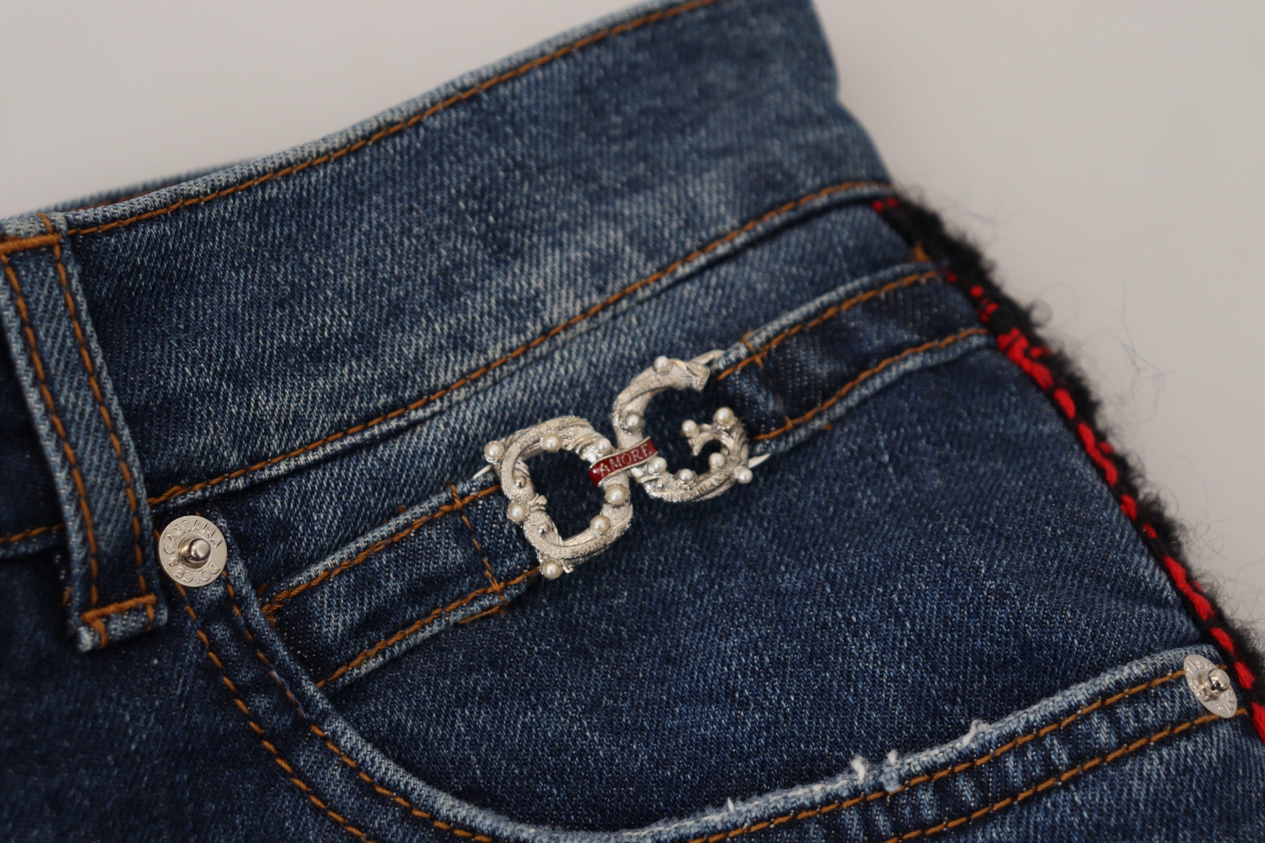 Dolce & Gabbana Blue Checkered Back Skinny Denim Women's Jeans