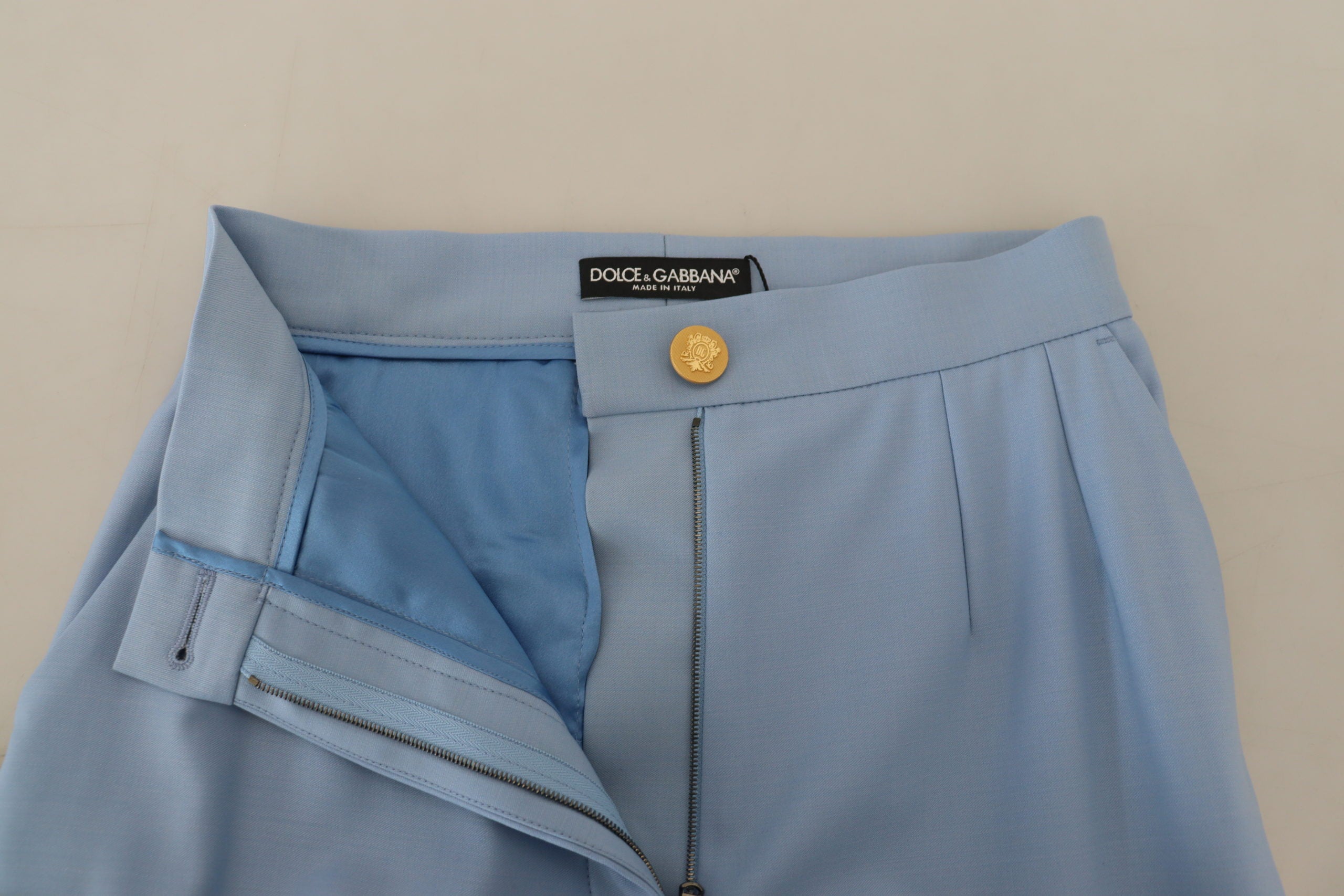 Dolce & Gabbana Light Blue Button Wide Leg Women's Pants