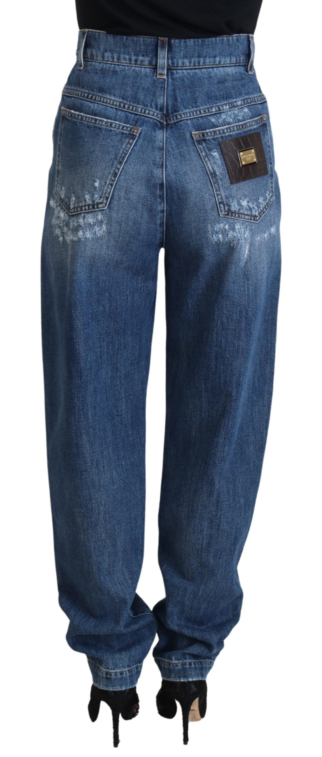 Dolce & Gabbana Blue Washed Cotton Tattered Denim Women's Jeans